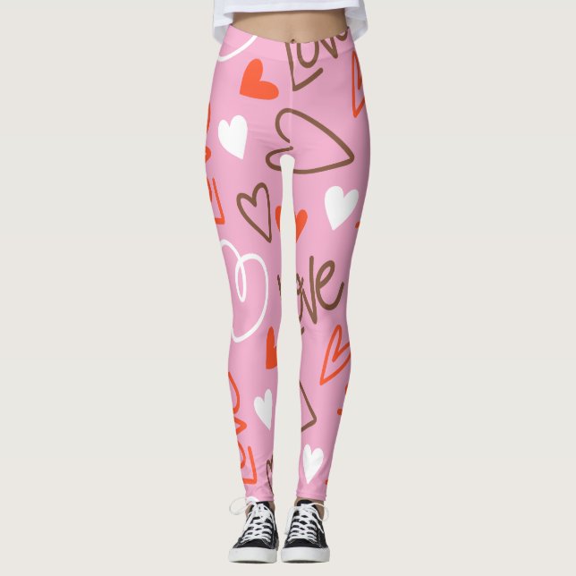 Scribbled Love Hearts Leggings (Front)