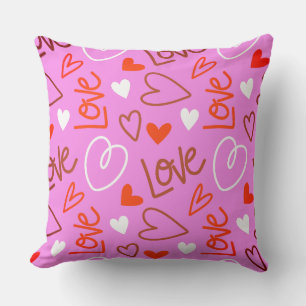 Scribbled Love Hearts Throw Pillow