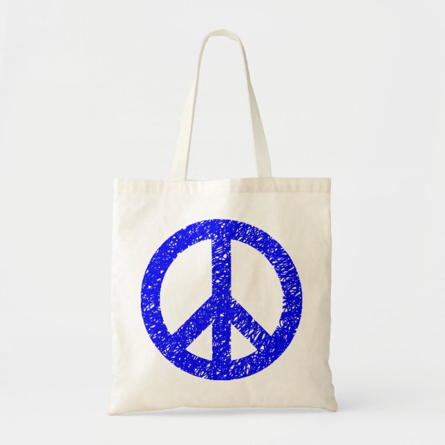 Scribbled Peace Symbol - Blue Tote Bag (Front)