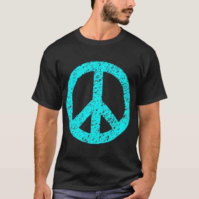 Scribbled Peace Symbol - Cyan T-Shirt (Front)