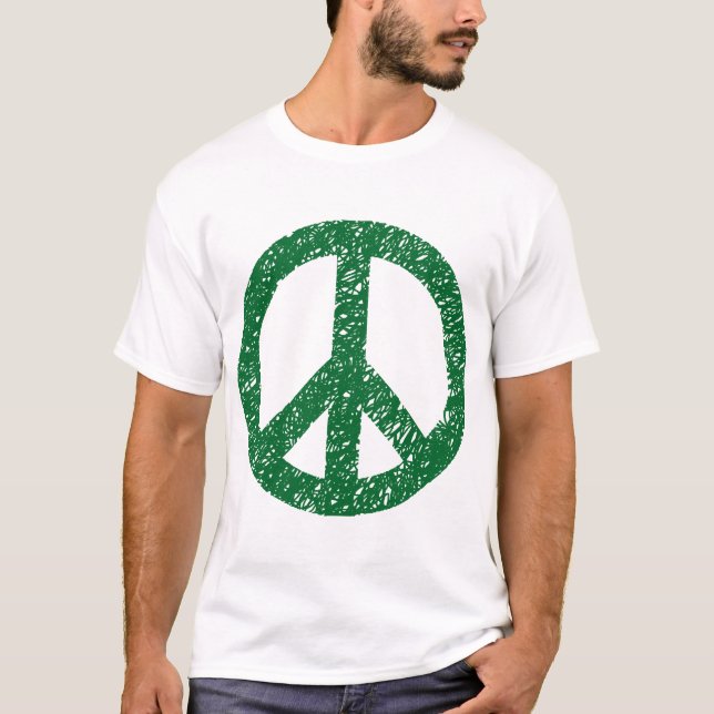 Scribbled Peace Symbol - Forest Green T-Shirt (Front)