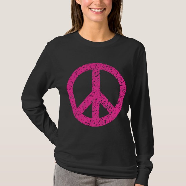 Scribbled Peace Symbol - Hot Pink T-Shirt (Front)