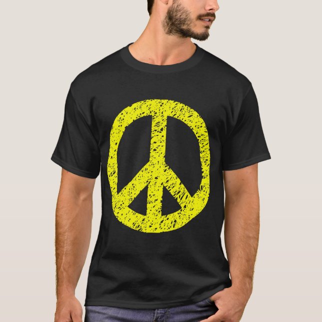 Scribbled Peace Symbol - Yellow T-Shirt (Front)