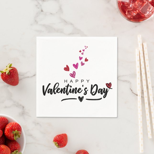 Scribbled Red Pink Hearts Valentine's Day Script Napkin (Insitu)