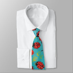 Scribbled Teal & Red Ladybug Pattern Tie