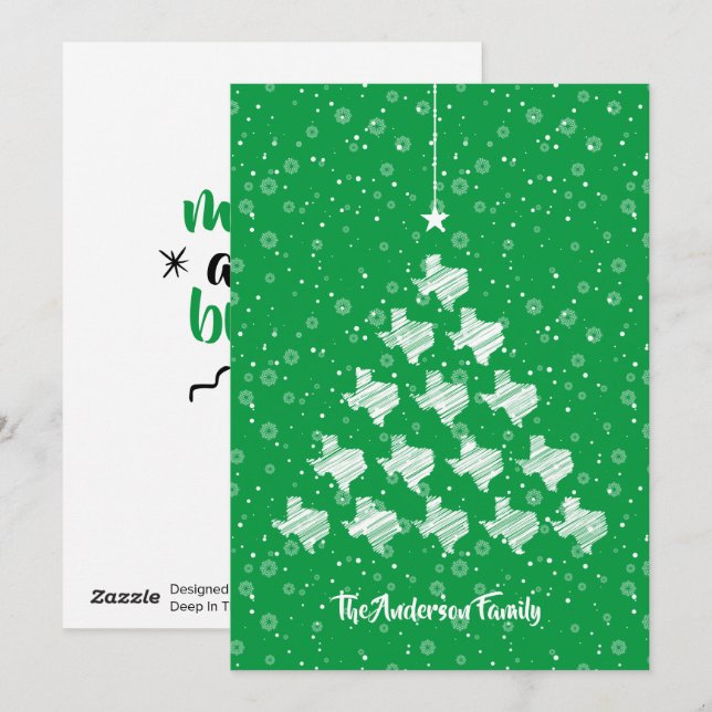 Scribbled Texas Christmas Tree on Green Holiday Ca Card (Front/Back)
