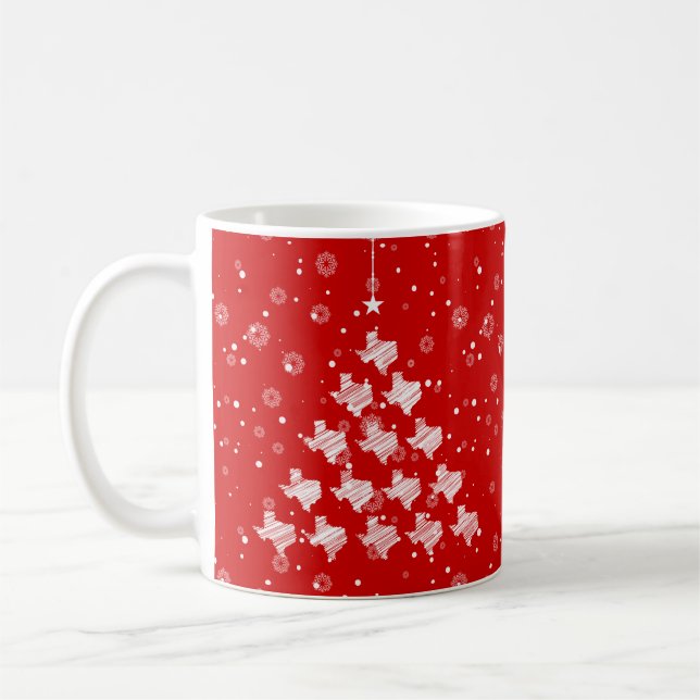 Scribbled Texas Christmas Tree on Red Coffee Mug (Left)