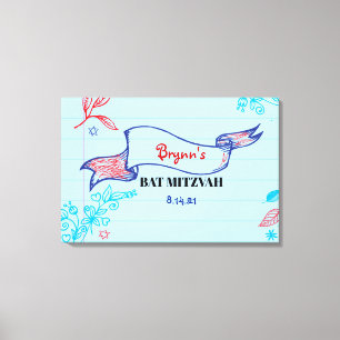 SCRIBBLES on NOTEPAPER Bat Mitzvah Sign-In Board Canvas Print