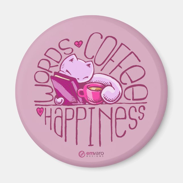 Scribbles: Words. Coffee. Happiness. (pink) Magnet (Front)
