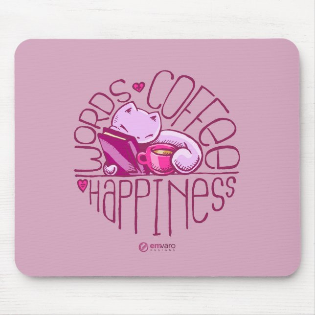 Scribbles: Words. Coffee. Happiness. (pink) Mouse Pad (Front)