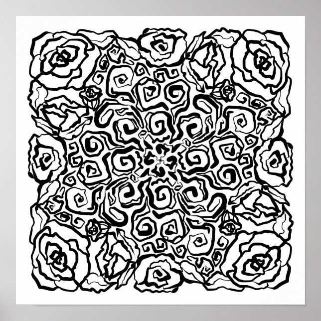 Scribbly Doodles Roses Colour Me Poster (Front)