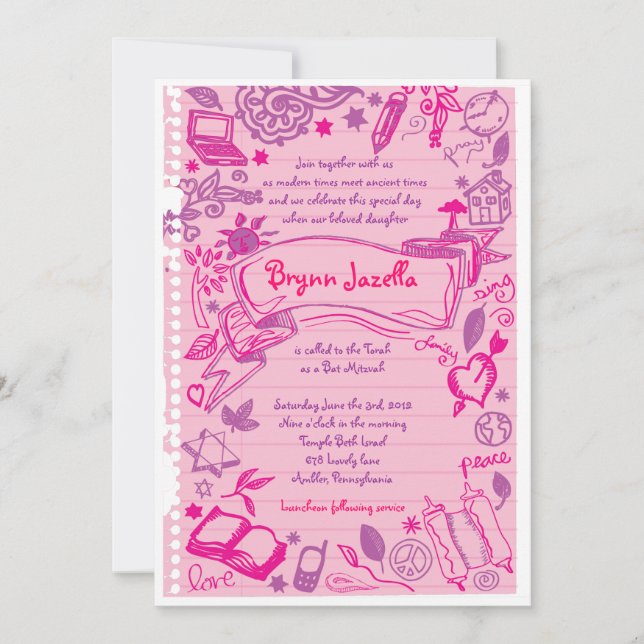 SCRIBLES sur NOTEPAPER Bat Bat mitzvah Invitation (Devant)