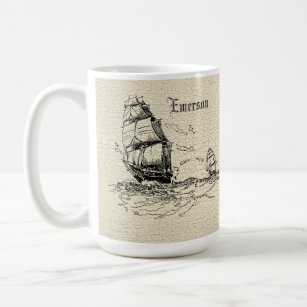 Scrimshaw Design Sailing Ship Coffee Mug