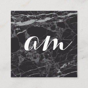 Scrip Monogram   Black Marble Square Business Card