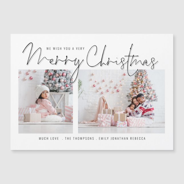 Script 2 Photos Merry Christmas Holiday Magnet (Front)