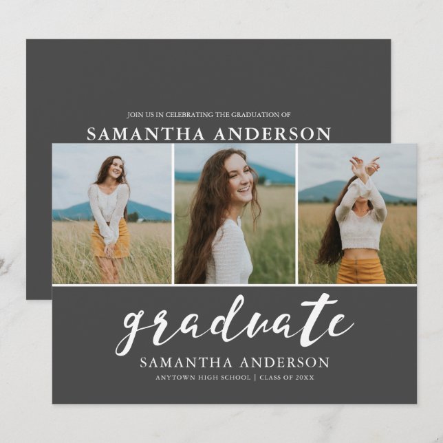 Script 3 Photo Collage Graduation Party Invitation (Front/Back)
