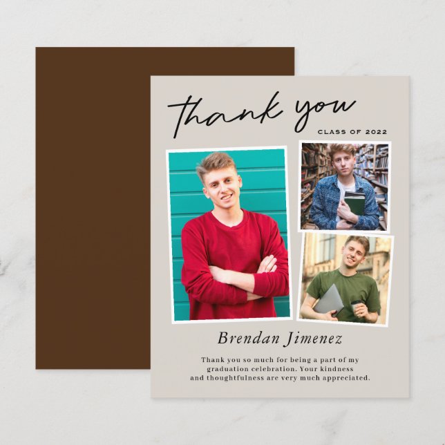 Script 3 Photo Graduation Thank You Card (Front/Back)