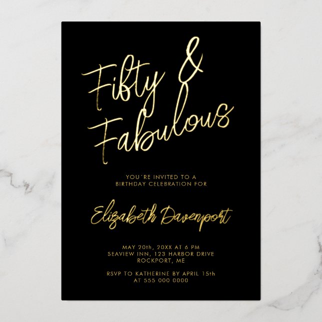 Script 50 and Fabulous Birthday Black and Gold (Front)