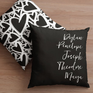 Script 5 Name Family Keepsake Heart Throw Pillow