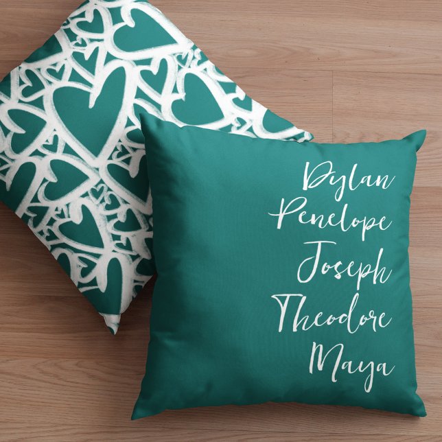 Script 5 Name Family Keepsake Heart Throw Pillow (Creator Uploaded)