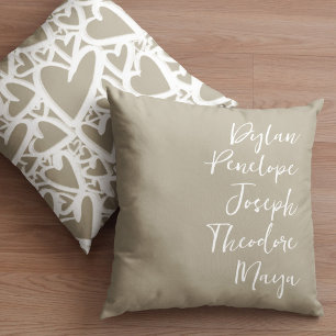 Script 5 Name Family Keepsake Heart Throw Pillow