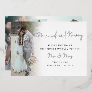 Script 6 Photos Married and Merry Christmas Real F Foil Holiday Card