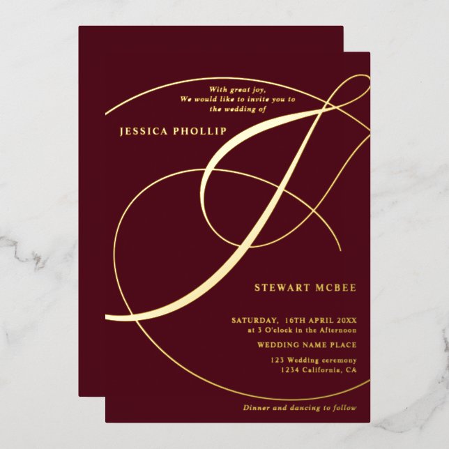 Script ampersand navy calligraphy wedding gold foi (Front/Back)