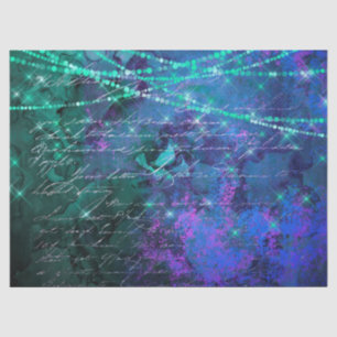 Script and Lights on Purple and Green Decoupage Tissue Paper