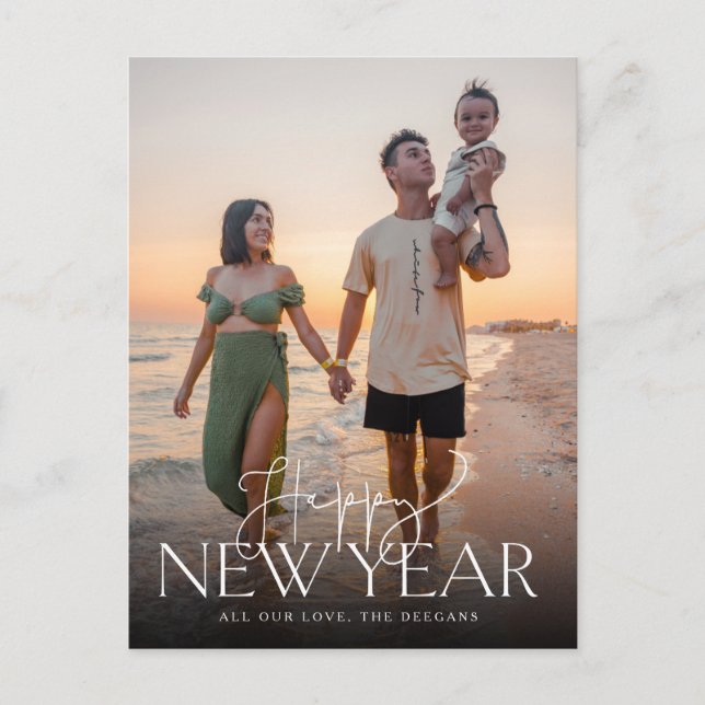 Script and Sans Flat New Years Postcard Vertical (Front)