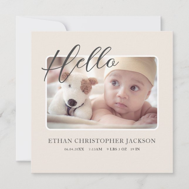 Script Baby Photo Modern Birth Announcement (Front)