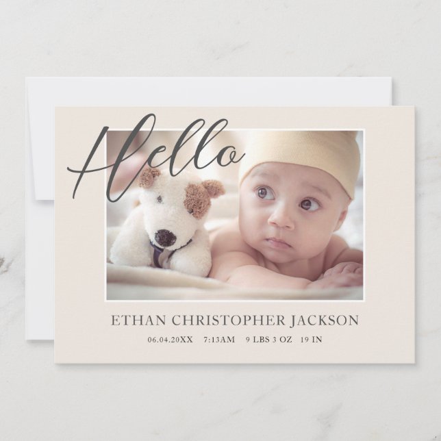Script Baby Photo Modern Birth Announcement (Front)
