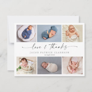 Script baby thank you card, love and thanks postcard