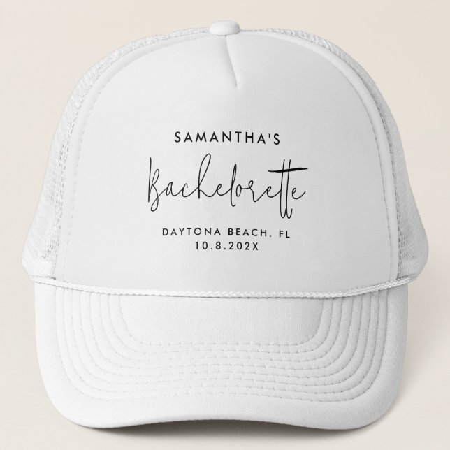 Script Bachelorette Party Bride Crew Custom Trucker Hat (Front)