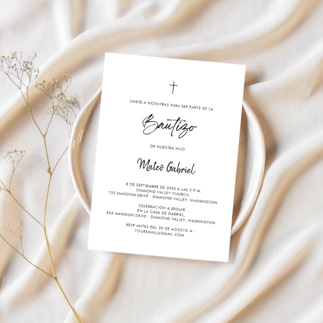 Script Bautizo Modern Minimalist Spanish Baptism Invitation (Creator Uploaded)