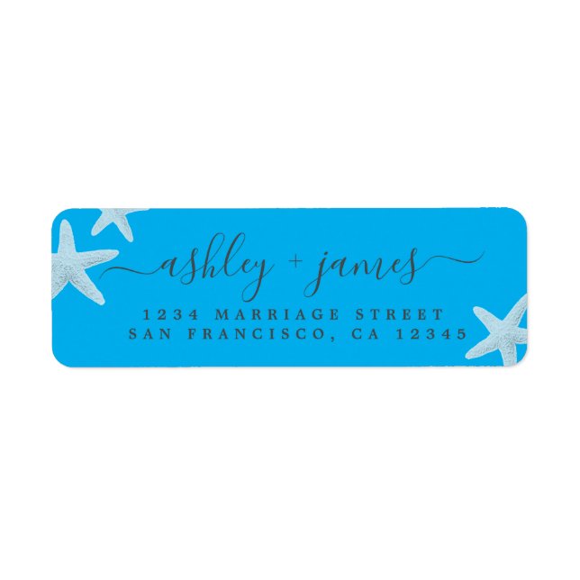 Script Beach Starfish Blue Mariage Adresse de reto (Devant)