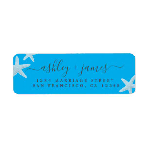 Script Beach Starfish Blue Wedding Return Address