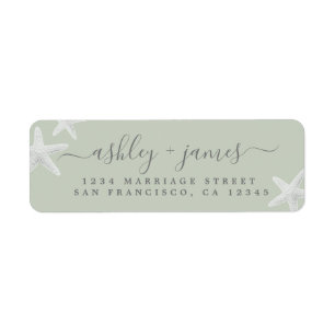 Script Beach Starfish Green Wedding Return Address