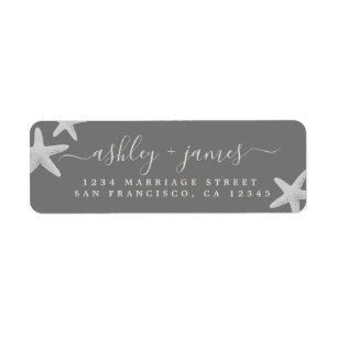 Script Beach Starfish Grey Wedding Return Address