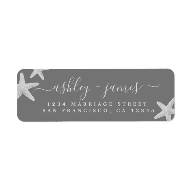 Script Beach Starfish Grey Wedding Return Address (Front)