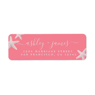 Script Beach Starfish Pink Wedding Return Address
