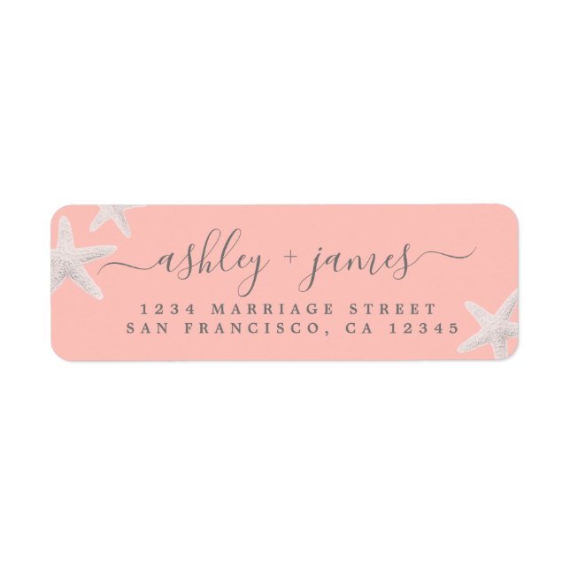 Script Beach Starfish Pink Wedding Return Address (Front)
