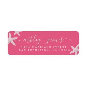 Script Beach Starfish Pink Wedding Return Address