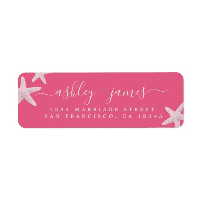 Script Beach Starfish Pink Wedding Return Address (Front)