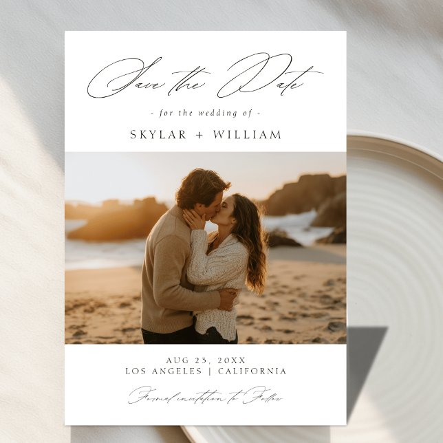 Script Beach Sunset Photo Budget Wedding Save The Date (Creator Uploaded)