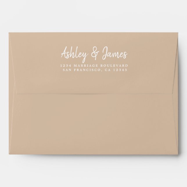 Script Beige Wedding Return Address Envelope (Back (Top Flap))