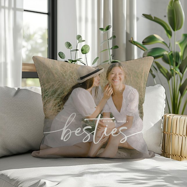 Script Besties 2x Photo Personalized Throw Pillow (Creator Uploaded)