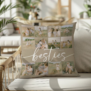 Script Besties Photo Collage Personalized Throw Pillow