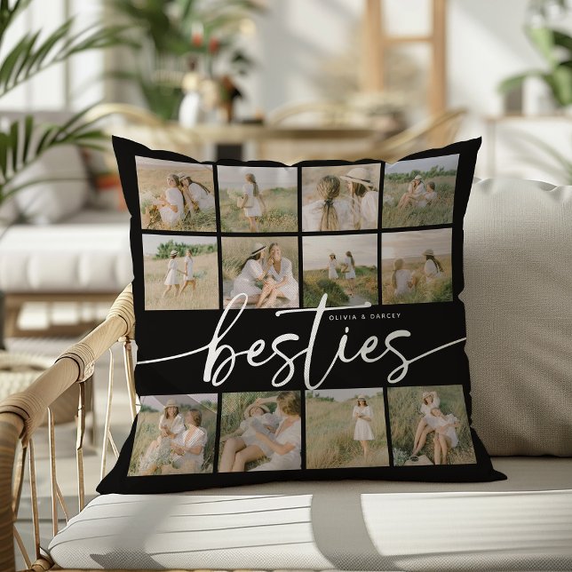 Script Besties Photo Collage Personalized Throw Pillow (Creator Uploaded)