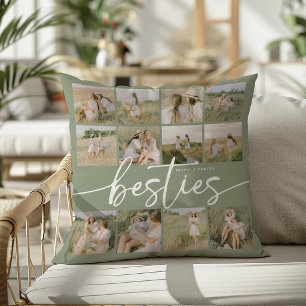 Script Besties Photo Collage Personalized Throw Pillow
