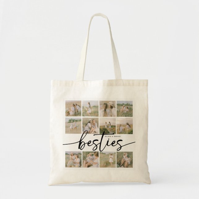 Script Besties Photo Collage Personalized Tote Bag (Front)